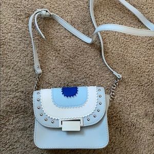 NWOT Small Blue, White, and Gray Crossbody Purse